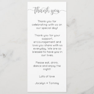 Carte de remerciements de table, Carte de réglage