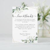 Carte de remerciements de table de mariage Eucalyp (Debout devant)