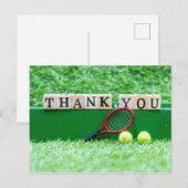 Carte de remerciements de tennis avec balle et raq (Devant / Derrière)