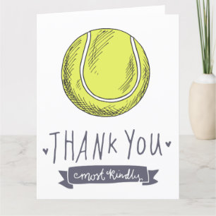 Carte de remerciements de tennis avec balle sur le