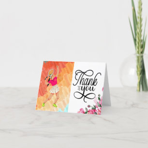 Carte de remerciements de tennis avec femme joueur