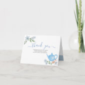 Carte de remerciements de théière bleu baby shower (Devant)