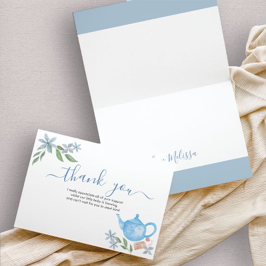 Carte de remerciements de théière bleu baby shower