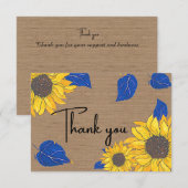 Carte de remerciements de tournesol jaune et bleu (Devant / Derrière)
