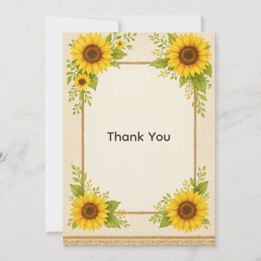Carte de remerciements de tournesol rustique (Devant)