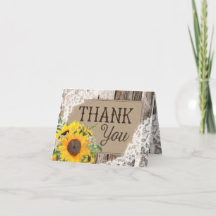 Carte de remerciements de tournesols rustiques