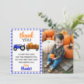 Carte de remerciements de tracteur Citrouille bleu (Debout devant)