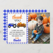 Carte de remerciements de tracteur Citrouille bleu (Devant / Derrière)