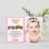 Carte de remerciements de tracteur Citrouille rose (Debout devant)