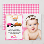 Carte de remerciements de tracteur Citrouille rose (Devant / Derrière)