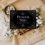 Carte De Remerciements Déco moderne | Élégant Mariage noir et blanc Onyx<br><div class="desc">Cette élégante carte de remerciements en noir et blanc est décorée dans un style moderne et s'inspire de l'art déco classique. Un cadre géométrique blanc et ornemental orné orne un arrière - plan noir onyx foncé pour un look de mariage spectaculaire et vintage. Le dos est vide pour que vous...</div>