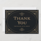 Carte De Remerciements Déco moderne | Élégant Mariage noir et or (Devant)