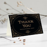 Carte De Remerciements Déco moderne | Élégant Mariage noir et or<br><div class="desc">Cette carte de remerciements séduisante est décorée dans un style moderne et s'inspire de l'art déco classique. Un cadre géométrique et ornementé,  imitation or,  ornementent un élégant arrière - plan noir foncé pour un look de mariage spectaculaire et vintage. L'intérieur de la carte est en ivoire.</div>