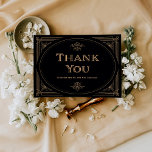 Carte De Remerciements Déco moderne | Élégant Mariage noir et or<br><div class="desc">Cette carte de remerciements séduisante est décorée dans un style moderne et s'inspire de l'art déco classique. Un cadre géométrique et ornementé, imitation or, ornementent un élégant arrière - plan noir foncé pour un look de mariage spectaculaire et vintage. Le dos est une couleur d'ivoire vierge pour que vous puissiez...</div>