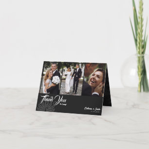 Carte De Remerciements Déco moderne Peacock noir 3 Mariage photo plié