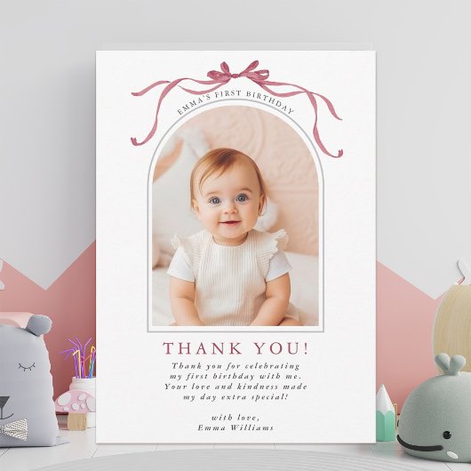 Carte De Remerciements Deep Blush Pink Bow Birthday Arch Photo