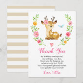 Carte De Remerciements Deer Baby Girl First Birthday Party Doe Floral (Devant / Derrière)