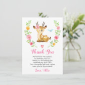 Carte De Remerciements Deer Baby Girl First Birthday Party Doe Floral (Debout devant)