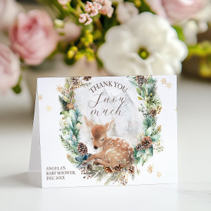 Carte De Remerciements Deer Winter Woodland Froid à l'extérieur du Baby s