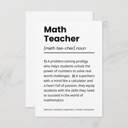Carte De Remerciements Définition de l'enseignant en mathématiques, Appré (Devant / Derrière)