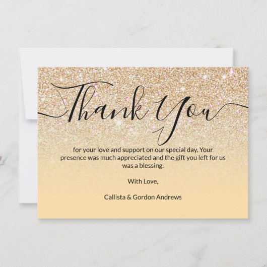 Carte De Remerciements Dégradé pailleté or jaune moderne chic (Devant)