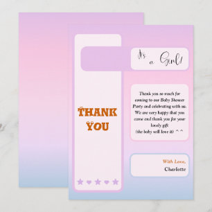 Carte De Remerciements Dégradé Violet Mignon Text Eye Bébé Shower