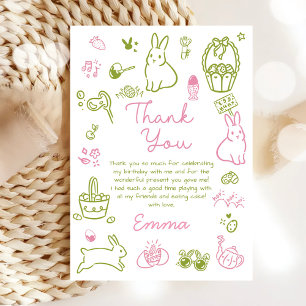 Carte De Remerciements Déjeuner de Pâques rose et vert et chasse aux œufs