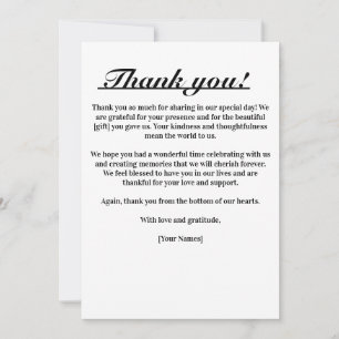 Carte de remerciements d'élégance intemporelle