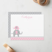 Carte de remerciements d'éléphant rose et gris (Devant/Arrière en situation)