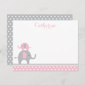 Carte de remerciements d'éléphant rose et gris (Devant / Derrière)