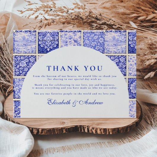 Carte De Remerciements Delft Blue Patchwork Porcelain Wedding