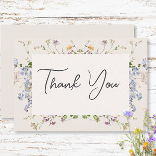 Carte De Remerciements Délicat Boho Fleurs sauvages Mariage de crème