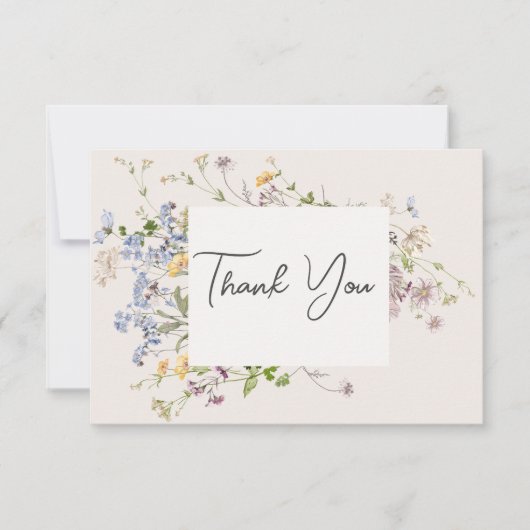 Carte De Remerciements Délicat Boho Fleurs sauvages Mariage de crème (Devant)