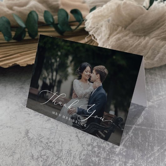 Carte De Remerciements Délicat calligraphie noir superposition photo