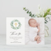 Carte De Remerciements Délicat Eucalyptus| Élégant Baptême d'aquarelle (Debout devant)
