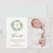 Carte De Remerciements Délicat Eucalyptus| Élégant Baptême d'aquarelle (Devant / Derrière)
