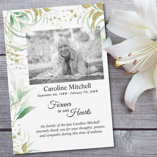 Carte De Remerciements Délicat feuillage pour toujours dans nos coeurs Ph