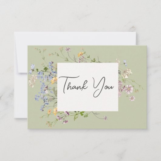 Carte De Remerciements Délicat Fleur sauvage Boho Mariage vert (Devant)