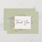 Carte De Remerciements Délicat Fleur sauvage Boho Mariage vert (Devant / Derrière)