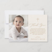 Carte De Remerciements Délicat Gold Cream Photo Simple Cross Baptême (Devant)
