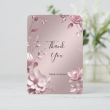 Delicate Pink Floral Frame Thank You Card