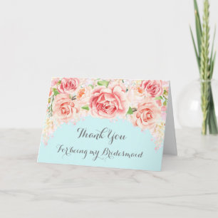 Carte De Remerciements Demoiselle d'honneur Fleurs aquarelle rose bleu re