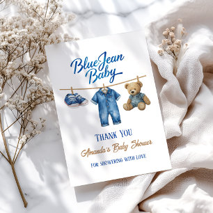 Carte De Remerciements Denim Bear Clothesline Boy Blue Jean Baby shower