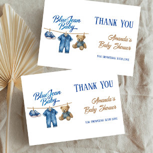 Carte De Remerciements Denim Bear Clothesline Boy Blue Jean Baby shower