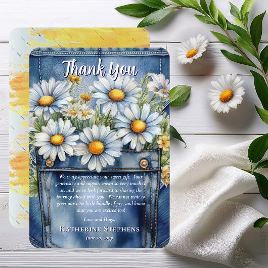 Carte De Remerciements Denim Blue Jean | Fleurs de marguerite Baby Shower