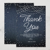 Carte De Remerciements Denim Diamants Lumineuses Rustiques Élégant Bleu S (Devant / Derrière)