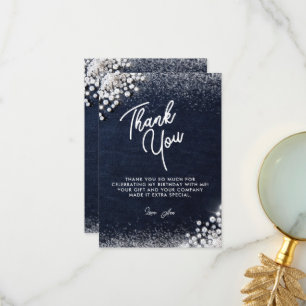 Carte De Remerciements Denim Diamonds Bling Élégant Fête Bleu