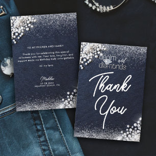 Carte De Remerciements Denim Diamonds Bling Élégant Fête d'anniversaire