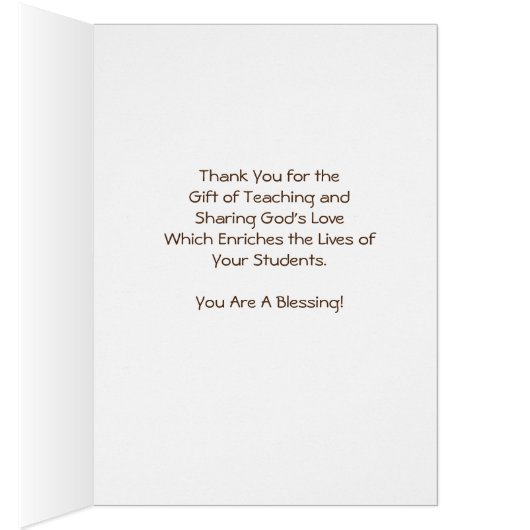 Carte de remerciements d'enseignant du dimanche (Intérieur (Droit))