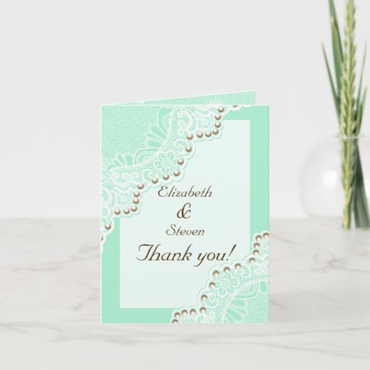 Carte De Remerciements Dentelle blanche avec perles de mariage Remercieme (Devant)